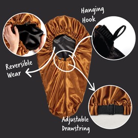 Red by Kiss Reversible Silky Satin Adjustable Bonnet, Secure Fit for Sleep, Protect Hair & Maintains Moisture, Adjustable Band & Easy Care (Braid/Black&Brown)
