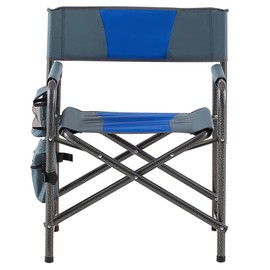 LLS Padded Folding Outdoor Chair with Side Table and Storage Pockets, Lightweight Oversized Camping Chair Directors Chair for Indoor, Outdoor Camping, Picnics and Fishing, Blue (2pcs)