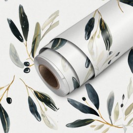 HOMETITUTE Olive Leaf Wallpaper Peel and Stick Botanical Contact Paper Wall Paper Stick 17.7" x 118.1" Self Adhesive Vinyl Wall Covering for Kitchen Pantry Dining Room Decor