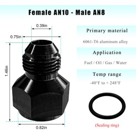 JUSTTOP 10AN Female to 8AN Male Flare Reducer Adapter, Aluminum Black Fuel Line Hose Fittings, Flare Thread Extender Adapter Reducing Pipe Hose Connector, Car Accessories