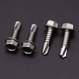 #8 x 1/2" Hex Washer Head Self Drilling Screws, 410 Stainless Steel Metal Sheet Tek Screws with Drilling Point, External Hex Drive, Self Tapping Screws, 100 pcs