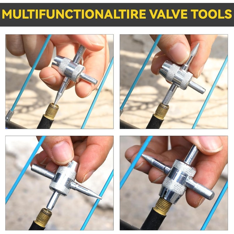 MIVES 4-in-1 Multifunctional Valve Stem Removal Tool, 4Pcs 4.8x3.3cm/1.88x1.29in Silver