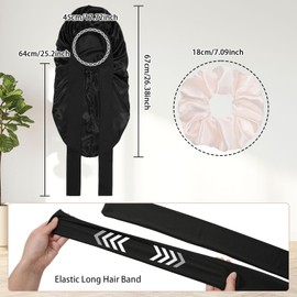 Coubeau Long Satin Bonnet Sleep Cap - Silk Hood for Sleeping Night Sleep Hat Adjustable Sleep Cap Headgear Soft Head Cover Sleep Cap Silk with Elastic Band for Women and Girls