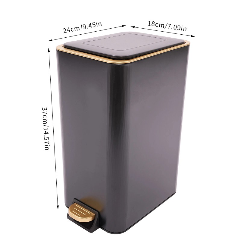 12L Bathroom Trash Can Carbon Steel Step On Kitchen Garbage