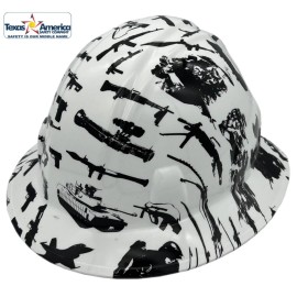 Texas America Safety Company Combat White Hydro Dipped Full Brim Hard Hat with Ratchet Suspension - 6PT Suspension