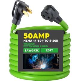 Tellegloww 20 Feet 8awg 50amp Welder Extension Cord Compatible with Nema 14-50p to 6-50r, 4 Prong to 3 Prong Power Extension Cord with Handle for Generator or Rv Welder, 50 Amp 250v 12500 Watt