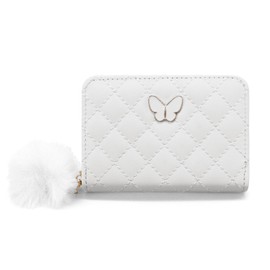 Energather Women's Purse, PU Leather Ladies Purse Credit Card Holders for Women and Girls, Cute Small Purse with Fur Ball Women Wallets for Shopping, Dating, Travel (White)