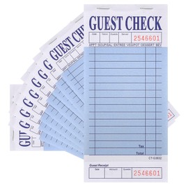 Guest Check Pads (10 Pack) Server Note Pads - 500 Total Guest Checks - 1 Part Blue Paper Guest Check Pads with Guest Receipt - Check Pads for Servers, Hotels, Lounges, Cafes, Restaurants Orders（Blue）