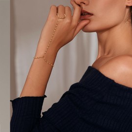 CHTRYTOM Gold Hand Chain Bracelet Ring Bracelet for Women Dainty 18K Gold Plated Non Tarnish Finger Ring Bracelet Hand Jewelry for Women Trendy Waterproof Summer Beach Jewelry