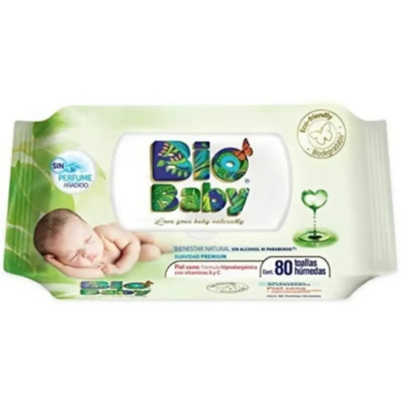 Toallas Húmedas Biobaby 80 Unidades Biodegradables Hipoalergénicas