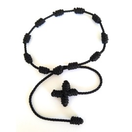 Lucky Charms USA Handmade 10 Knot Black Rosary for Men Women - Decade Cord Prayer Bracelet with Cross - Catholic Gift