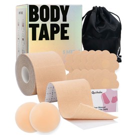 Quikobo Boob Tape, Achieve Chest Brace Lift & Contour of Breasts, Waterproof Sweat-Proof, hypo-allergenic Bob Tape, Sticky Body Tape for Push up & Shape, 16ft Extra-Long Roll & 2in standard width