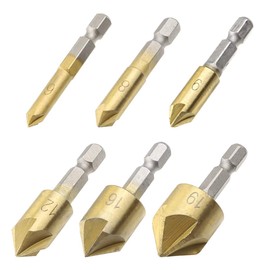 CENPEK Countersink Drill Set - 7 Pieces Countersink Drill Bit for Wood, Quick Change 1/4 Inch Hex Shank 6 Flute 90 Degree Grain Tool