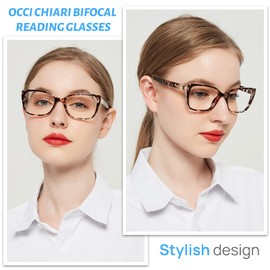 OCCI CHIARI Bifocal Computer Glasses for Women 1.0 Oversized Reading Glasses Blue Light Readers 1.0 1.5 2.0 2.5 3.0 3.5 (Demi,1.0)