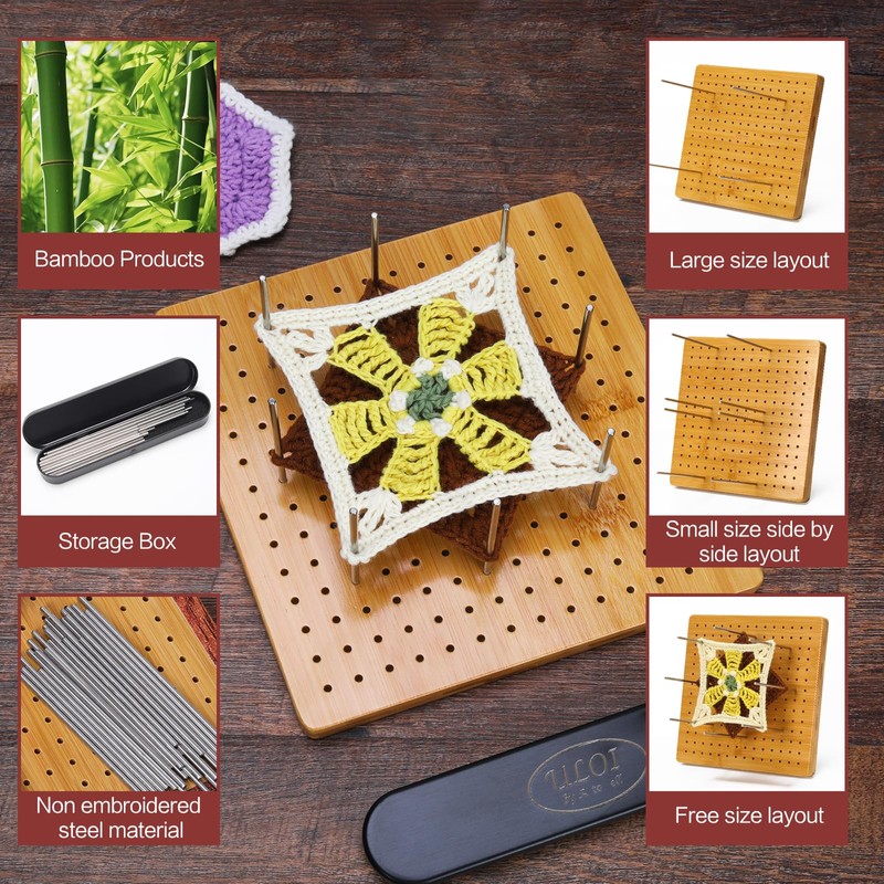 7.8"Crochet Blocking Board - Upgraded Style with 4 Tension Rods