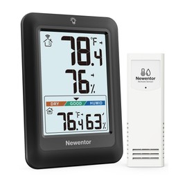 Newentor Indoor Outdoor Thermometer Wireless, Weather Stations Wireless Indoor Outdoor, Outdoor Thermometers for Patio House, Black with 1 Sensor