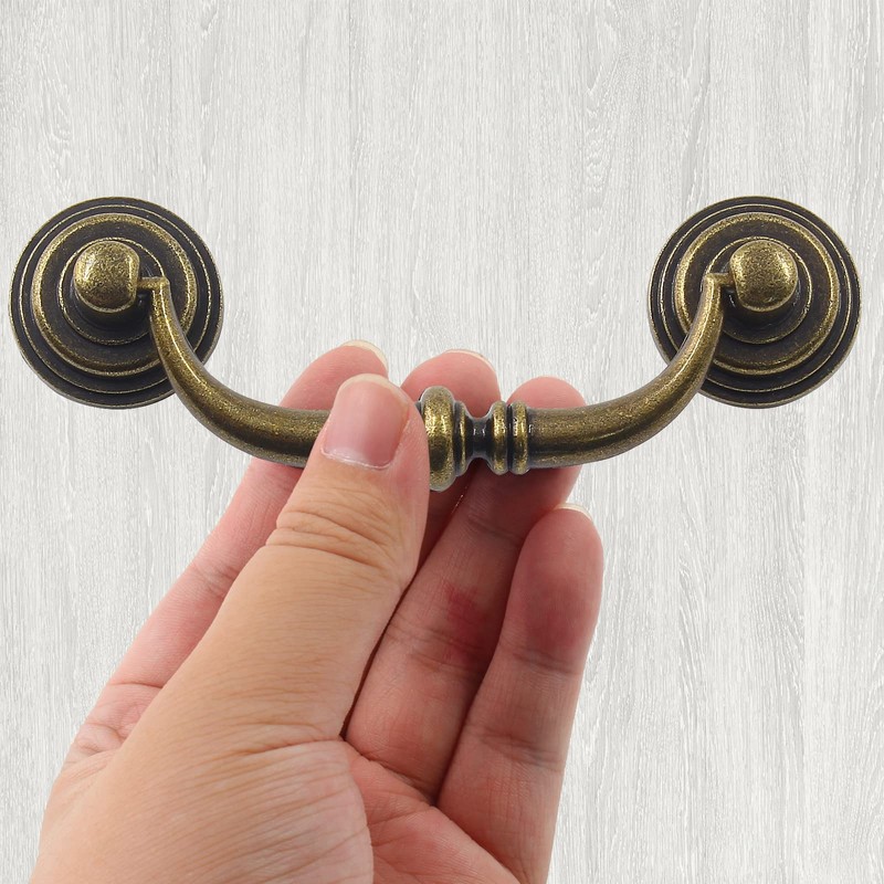 Waziaqoc 6PCS Antique Drop Bail Pulls, 3.5" Hole Center Shabby