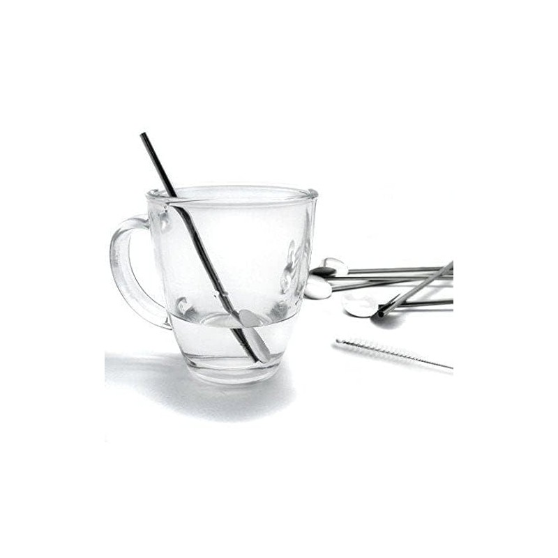 4 Spoon Straws Stirrer Stainless Steel 4 Pack + Cleaning