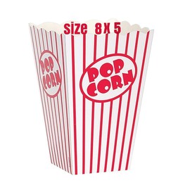 Popcorn Box Cardboard Red and White Striped Popcorn Boxes Popcorn Bucket for Movie Theater, Carnival, Party, Circus, (Red and White, 50)