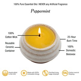 SUNBEAM Candles Beeswax Peppermint White Ceramic Vessel 3.3X 2.25, 6 OZ