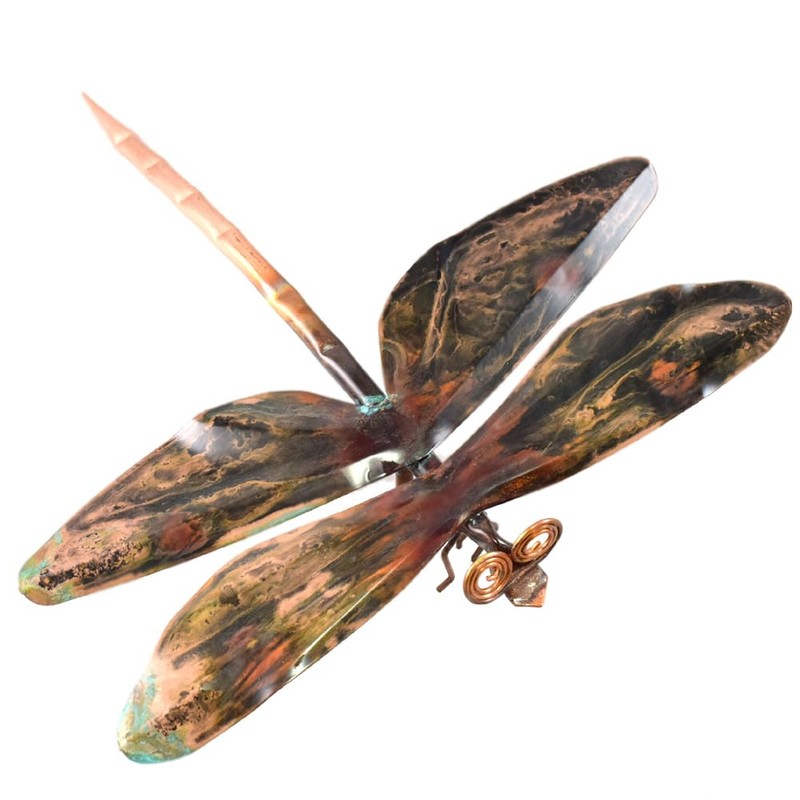 Modern Artisans American Made Copper Dragonfly Garden Sculpture & Stake