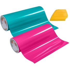 ORACAL 651 Multi-Color Vinyl Starter Kit 12" x 5ft 2-Roll Bundle Including Hard Yellow Detailer Squeegee (Turquoise/Bright Pink)