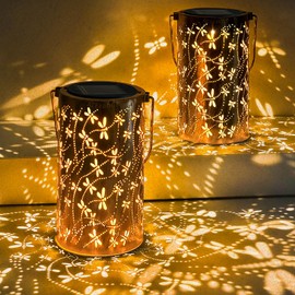 AZEEBOI 2 Pack Solar Lanterns Outdoor Waterproof Dragonfly Lantern Garden Decor Birthday Gifts for Women Mom Grandma Hanging Solar Lights Metal Decoration for Yard, Patio, Backyard, Porch