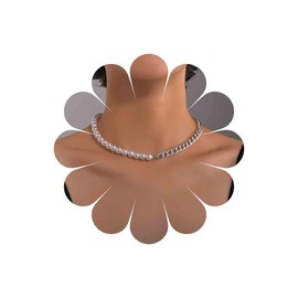 Andelaisi Boho Pearl Choker Necklace Vintage White Pearl Necklace Silver Cuba Chain Necklace Baroque Pearl Stitching Necklace Chain Jewelry for Women