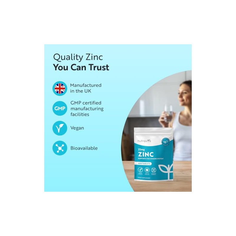 Nutravita Zinc Tablets, 25 mg - 400 Vegan Tablets -