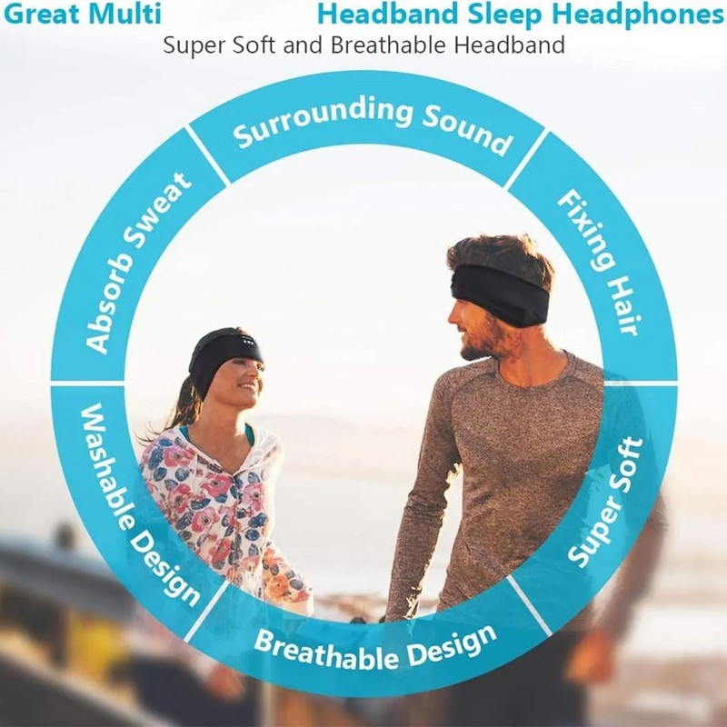 Bluetooth Sports Headband Wireless Sleep Headphones Exercise Music Headband Black
