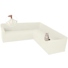 ALIECOM Stretch Corner Sectional Couch Covers L Shape Sofa Covers Washable Sectional Slipcovers U Shape Jacquard Living Room Pet Dogs Furniture Protector with Elastic Bottom (Cream White, X-Large)