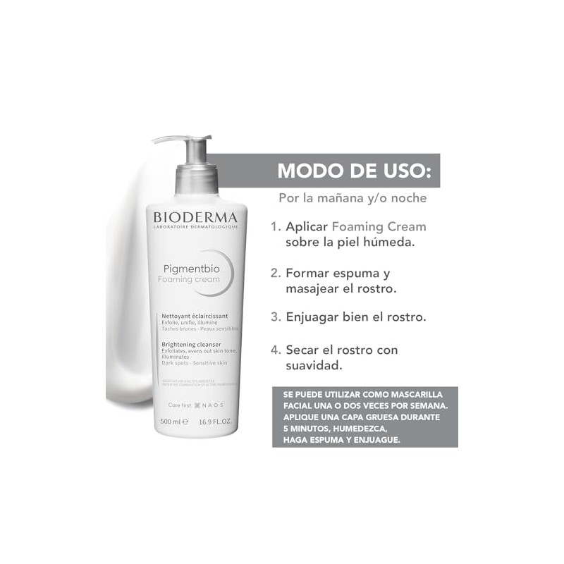 BIODERMA, Limpiador Exfoliante, Pigmentbio Foaming Cream, Jabón en Crema Exfoliante