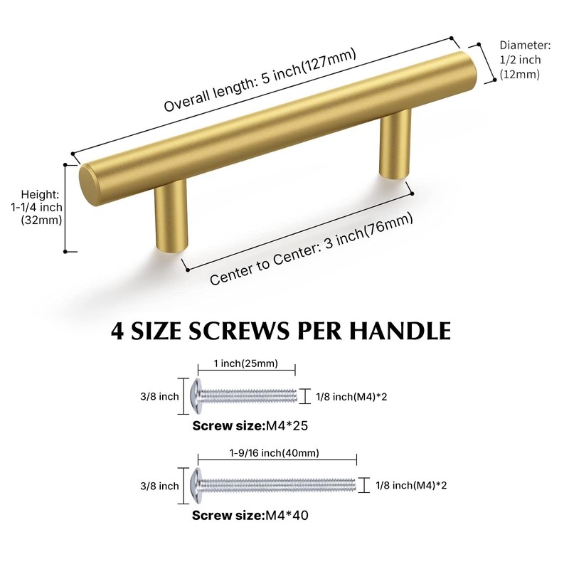 Haliwu 30 Pack Cabinet Handles Brass Gold Cabinet Pulls 3