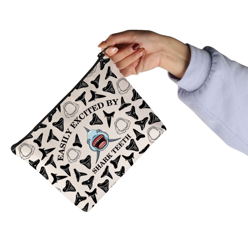 Shark Lover Gift Easily Excited by Shark Teeth Cosmetic Bag