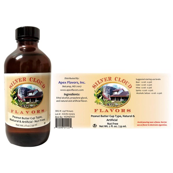 Peanut Butter Cup Type Extract, Natural & Artificial (Nut Free) - TTB Approved - 2 fl. ounce. bottle