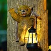 Brown Bear with Solar Lantern on Tree - Garden Ornament/Yard