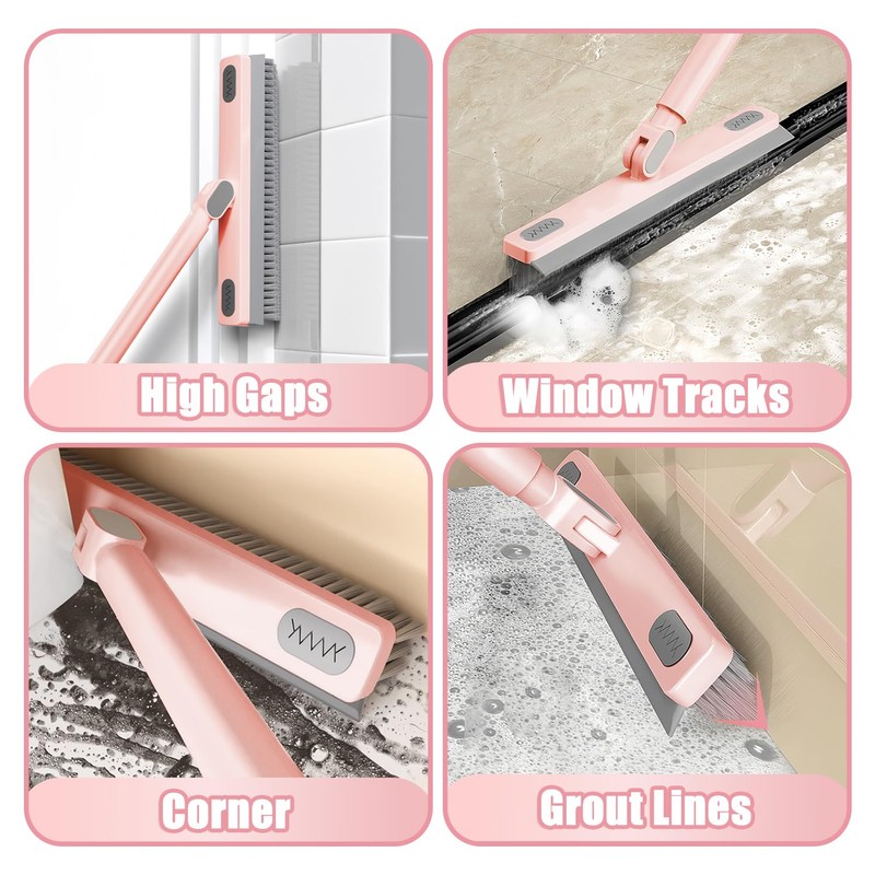 KZKR Floor Scrub Brush With Squeegee, Grout Brush With Telescopic