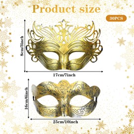 30 Pieces Masquerade Masks Venetian Mardi Gras Antique Masks with Strap for Women Men Carnival Prom Mask Party