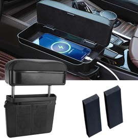 Car Armrest Storage Box, Car Seat Gap Filler, Car Armrest Cushion Provides Comfortable Elbow Support, Adjustable Height Automotive Consoles & Organizers for Phones, Keys, Adapts to Most Models (Black)