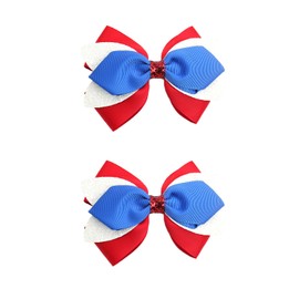 4th of July Hair Bow Clips - 2 Pcs Red White Blue Independence Day Hair Bows Clips Stars Stripes Alligator Barrettes Hair Accessories for Women Girls for Memorial Day (Red White Blue)