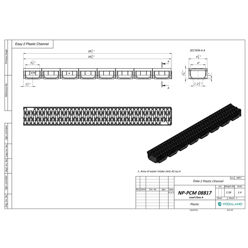 Vodaland - 4 Inch Trench Drain System with Grate -