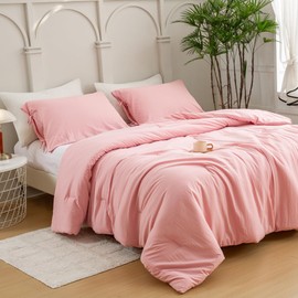 BOHOPOPM Blush Light Pink King Size Down Comforter, Super Soft Washed Polycotton Fabric, Cozy Comfy Down Alternative Bed Blanket Comforter Set and Pillowcase Lightweight but Warm for Women All Season