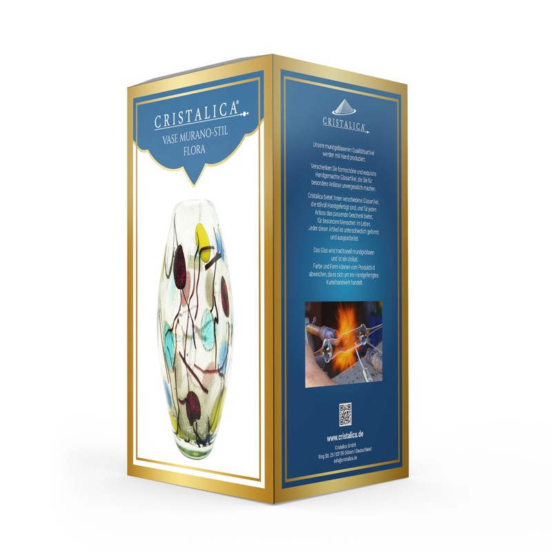 Murano Style Flora Vase Height Approx. 23.5 cm Handmade