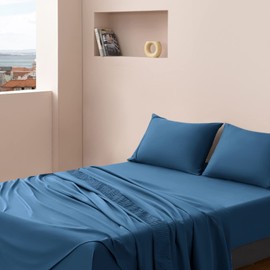 SONORO KATE Bedding Bed Sheets Set - 1800 Thread Count Soft Sheets, Cooling Microfiber Bedding Sheets & Pillowcases Sets-4 Pieces Sheets (King, Navy Blue)