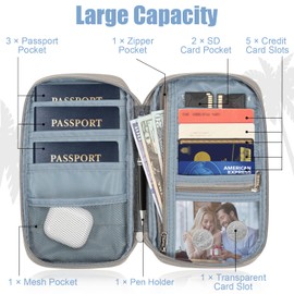 Passport Bag, Travel Document Organiser for Men and Women, Waterproof Family Travel Organiser for Credit Cards, ID and Travel Documents, gray, Modern