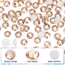 Novani Rhinestones 3000Pcs Flatback Crystal Round Loose Gemstones Glass Rhinestones for Crafts Makeup Nail Art Clothes Shoes DIY Decorations(SS6, 1.9-2.0mm,Golden Shadow)