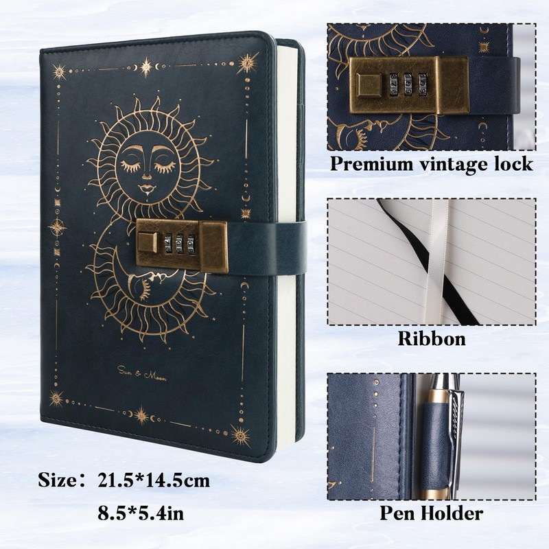 TIEFOSSI Diary with Lock, Sun & Moon Journal with Lock