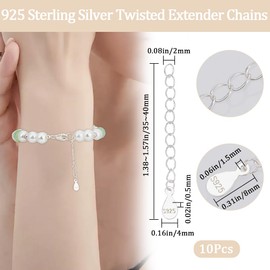 Beebeecraft 1 Box 10Pcs 925 Sterling Silver Chain Extender Necklace Bracelet Extension End Chains with Teardrop Chain Tabs S925 Stamp for Jewellery Making