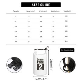 MORAINJAY 2024 New Dry Bag Waterproof Bag, 2L/5L/10L/15L/20L/30L Waterproof Pack Sack with Adjustable Shoulder Strap, Waterproof Backpack, Waterproof Duffel Bag for Swimming, White, luggage tag