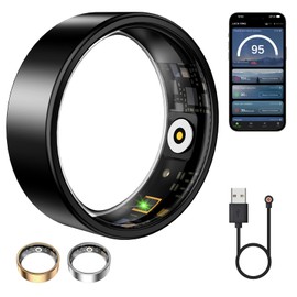 Smart Ring for Women & Men, Fitness Tracker with Heart Rate, Blood Oxygen, Sleep Monitoring, Long-Lasting Battery, IP68 Waterproof, Compatible with iOS & Android (Black, 8)